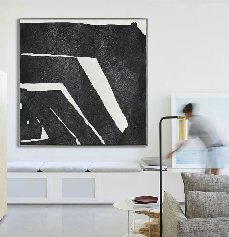 Extra Large Painting,Oversized Minimal Black And White Painting - Oversized Art